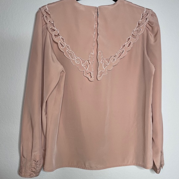 CLEARANCE ✨VTG 80s Dusty Rose Pink Richelieu Collar Romantic Blouse L Pastel - Picture 5 of 7